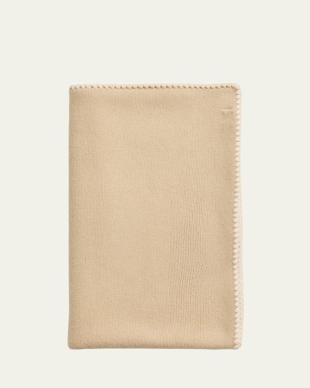 Oversized Contrast-Trim Embroidered Wool Cashmere Scarf